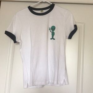White short sleeve with alien in the corner